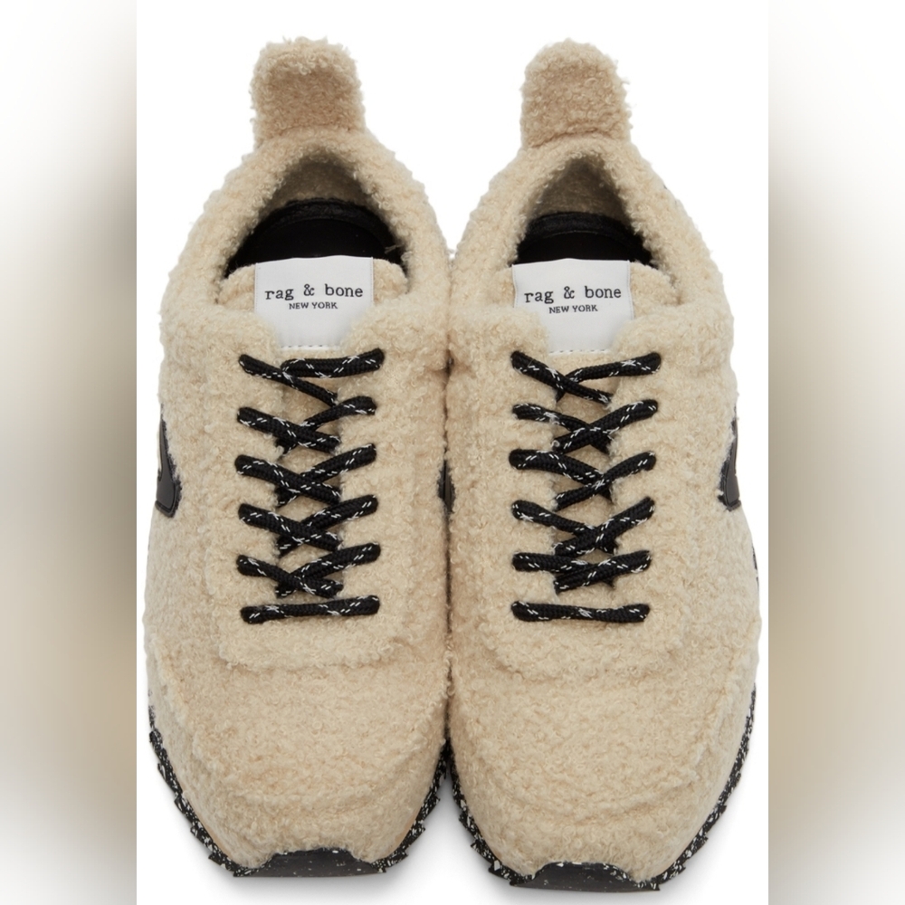 Rag & Bone Retro Sneakers Cream Fuzzy with Black Accents. Size: 8.5